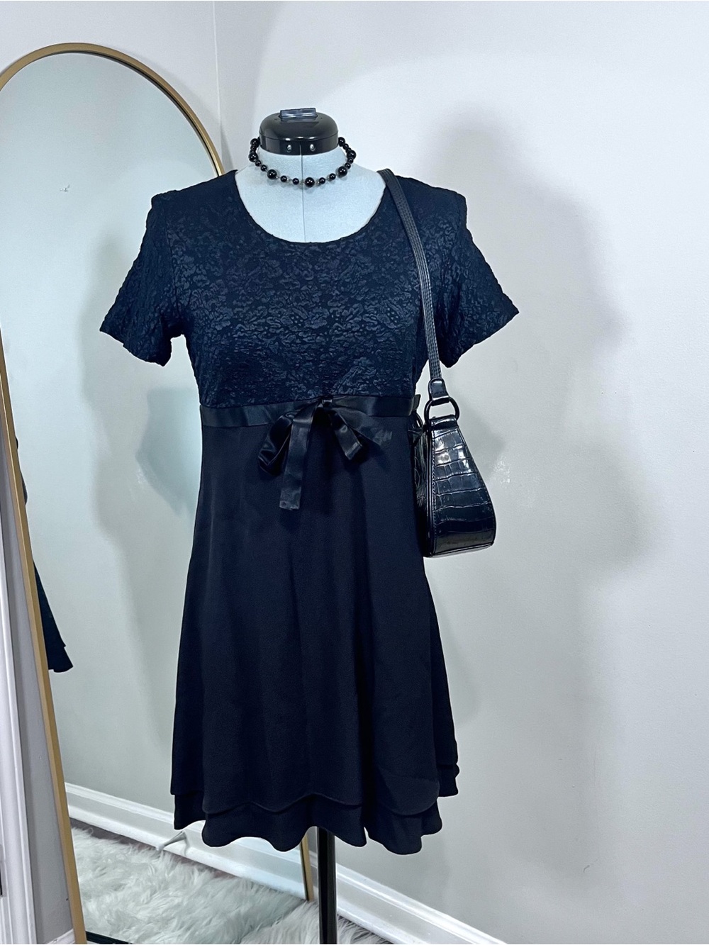 Vintage 90s Black Goth Empire Waist Formal Dress
